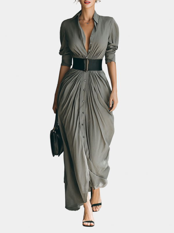 Ζωή - Μακρύ πλισέ φόρεμα με ζώνη