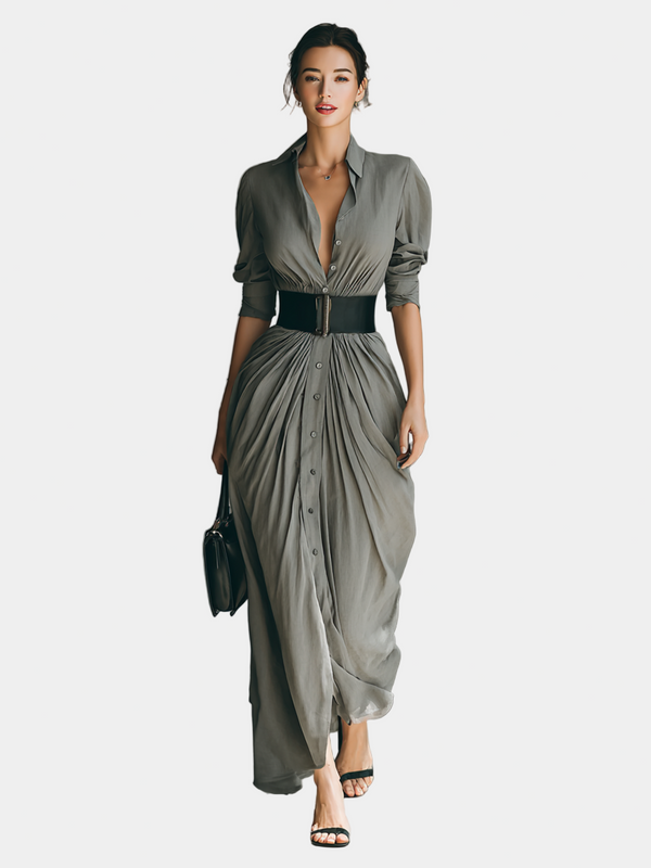 Ζωή - Μακρύ πλισέ φόρεμα με ζώνη