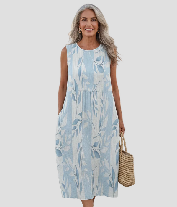Χρυσούλα | Φόρεμα Midi με Σχέδιο Φύλλων